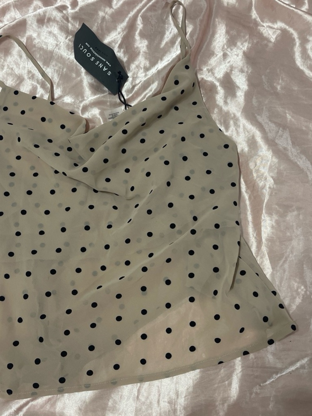 Forever 21 Cream Polka Dot Cami with Black Dots